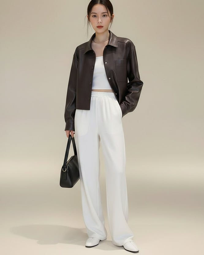 Women's Short Brown Faux Leather Jacket