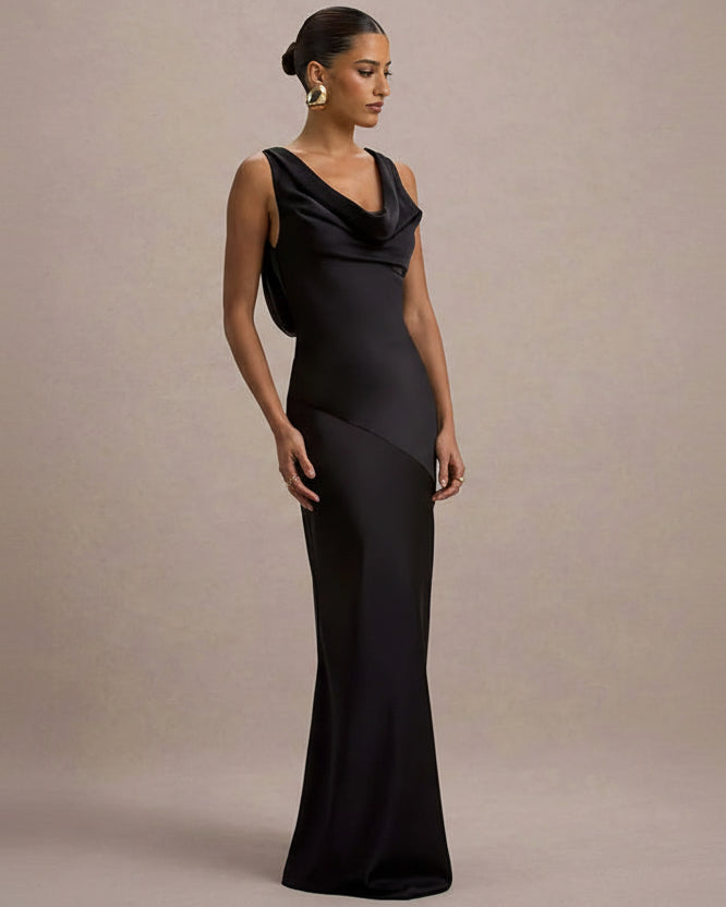 Satin Mermaid Evening Dress with V-Neckline
