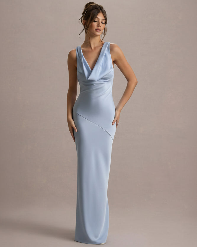 Satin Mermaid Evening Dress with V-Neckline