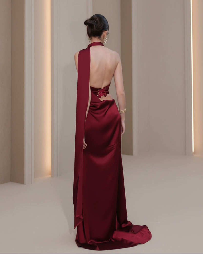 Backless Corset Mermaid Dress with High Neckline