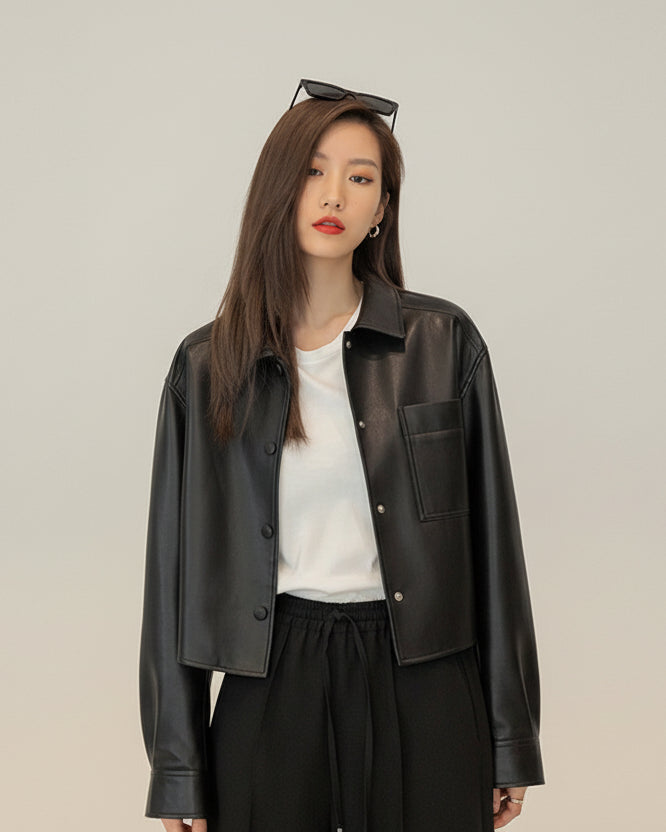 Women's Short Brown Faux Leather Jacket